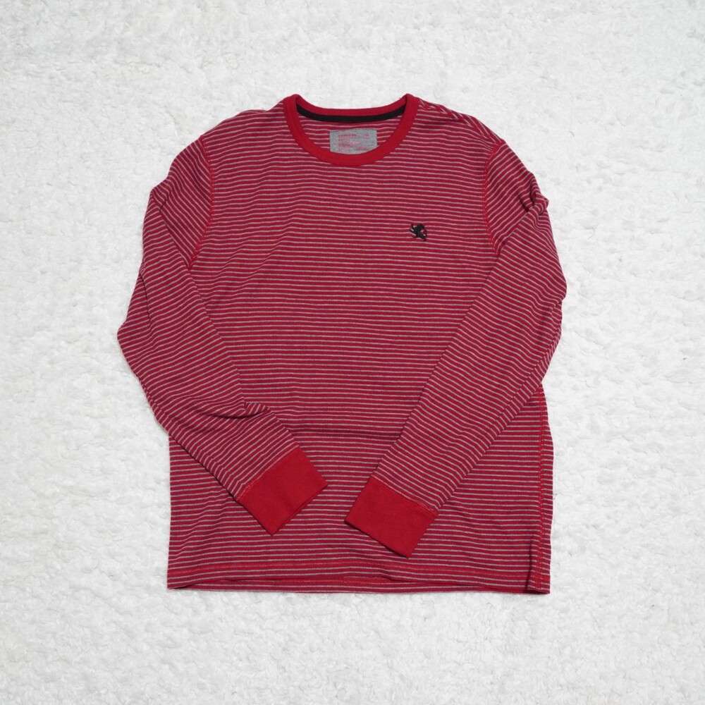 Express Waffle Thermal Sweater Red & Gray Thin Stripe Men Size XL